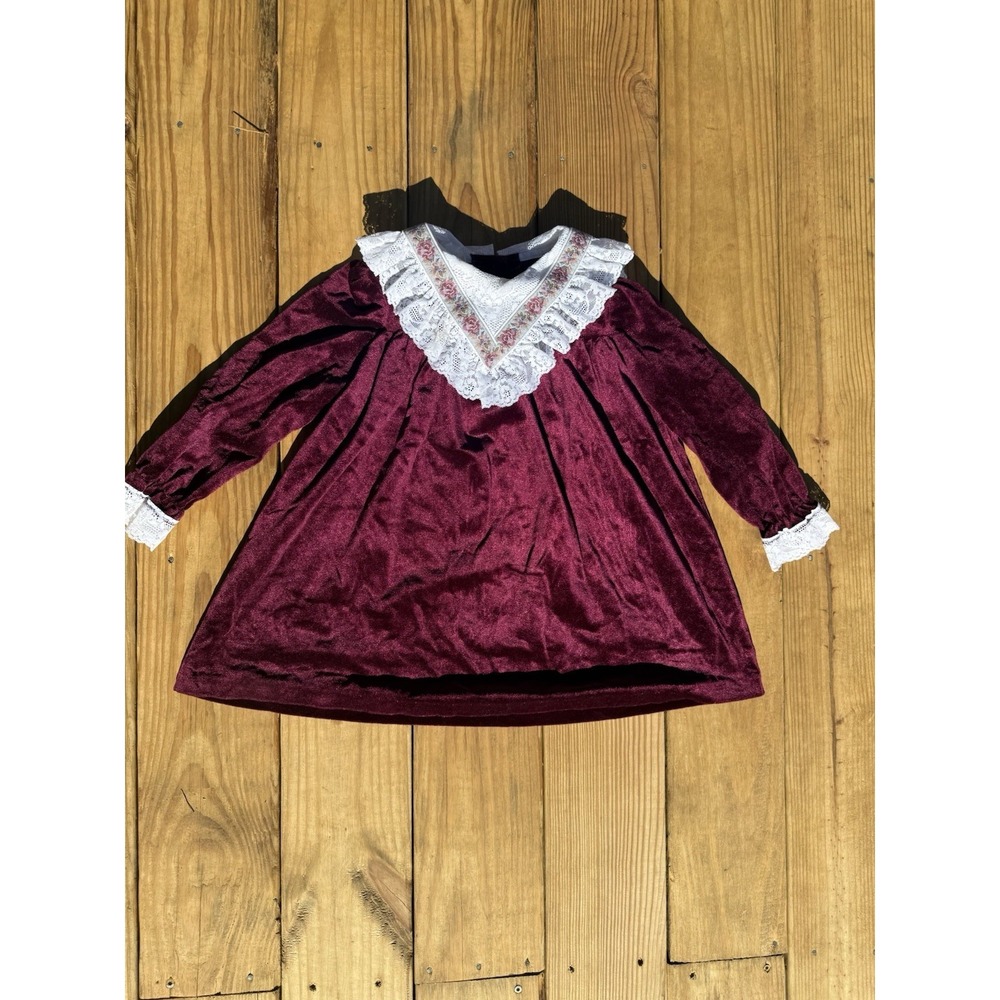 Vtg 80's Velvet Party Dress/ Shirt 6 Lace Ruffle Collar Embroidered Victorian
